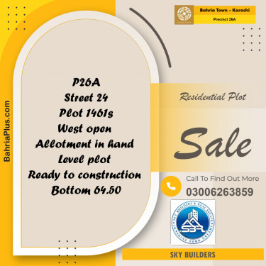 125 Sq. Yards Residential Plot for Sale in Precinct 26A -  Bahria Town, Karachi - (BP-182079)