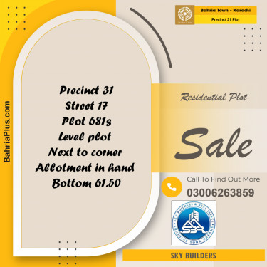Residential Plot for Sale in Precinct 31 Plot -  Bahria Town, Karachi - (BP-182080)