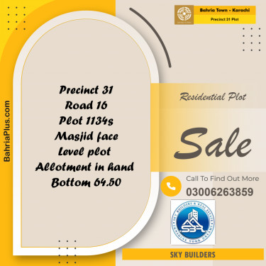 Residential Plot for Sale in Precinct 31 Plot -  Bahria Town, Karachi - (BP-182081)