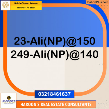 Residential Plot for Sale in Sector B - Ali Block -  Bahria Town, Lahore - (BP-182088)