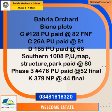 Residential Plot for Sale in Phase 2 - C Block -  Bahria Orchard, Lahore - (BP-182090)