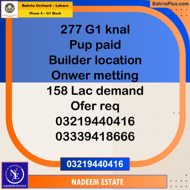Residential Plot for Sale in Phase 4 - G1 Block -  Bahria Orchard, Lahore - (BP-182105)
