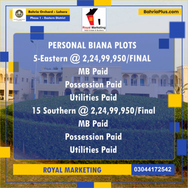 Residential Plot for Sale in Phase 1 - Eastern District -  Bahria Orchard, Lahore - (BP-182141)