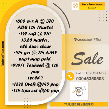 Residential Plot for Sale in Overseas A -  Bahria Town, Lahore - (BP-182143)