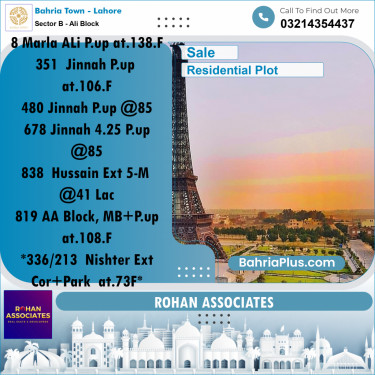 Residential Plot for Sale in Sector B - Ali Block -  Bahria Town, Lahore - (BP-182165)