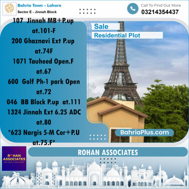 Residential Plot for Sale in Sector E - Jinnah Block -  Bahria Town, Lahore - (BP-182169)