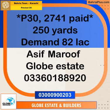 250 Sq. Yards Residential Plot for Sale in Precinct 30 -  Bahria Town, Karachi - (BP-182179)