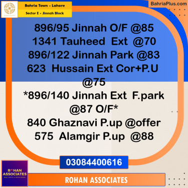 Residential Plot for Sale in Sector E - Jinnah Block -  Bahria Town, Lahore - (BP-182209)
