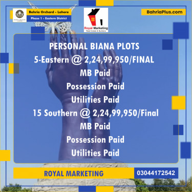 Residential Plot for Sale in Phase 1 - Eastern District -  Bahria Orchard, Lahore - (BP-182246)