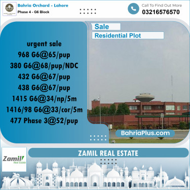 Residential Plot for Sale in Phase 4 - G6 Block -  Bahria Orchard, Lahore - (BP-182333)