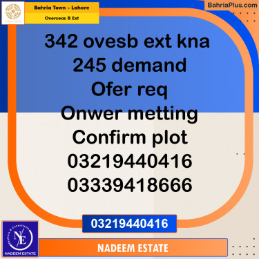 Residential Plot for Sale in Overseas B Ext -  Bahria Town, Lahore - (BP-182345)