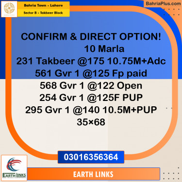 Residential Plot for Sale in Sector B - Takbeer Block -  Bahria Town, Lahore - (BP-182358)
