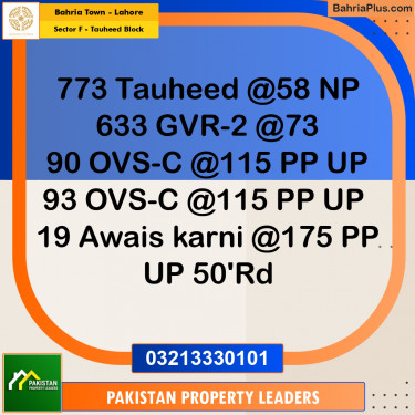 Residential Plot for Sale in Sector F - Tauheed Block -  Bahria Town, Lahore - (BP-182428)