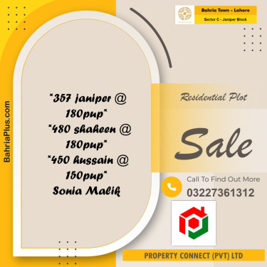 Residential Plot for Sale in Sector C - Janiper Block -  Bahria Town, Lahore - (BP-182508)