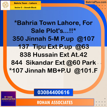 Residential Plot for Sale in Sector E - Jinnah Block -  Bahria Town, Lahore - (BP-182511)