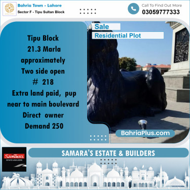 Residential Plot for Sale in Sector F - Tipu Sultan Block -  Bahria Town, Lahore - (BP-182521)