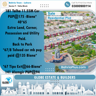 Residential Plot for Sale in Sector F - Talha Block -  Bahria Town, Lahore - (BP-182586)