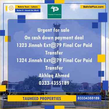 Residential Plot for Sale in Sector E - Jinnah Ext. Block -  Bahria Town, Lahore - (BP-182628)