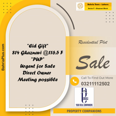 Residential Plot for Sale in Sector F - Ghaznavi Block -  Bahria Town, Lahore - (BP-182637)