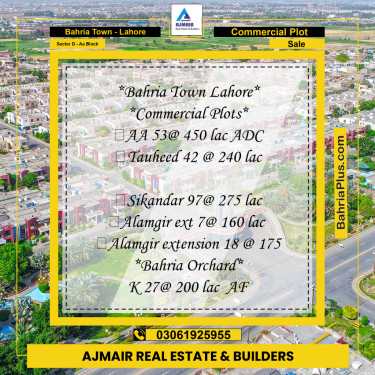 Commercial Plot for Sale in Sector D - AA Block -  Bahria Town, Lahore - (BP-182706)