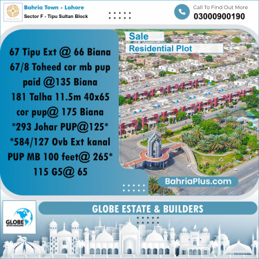 Residential Plot for Sale in Sector F - Tipu Sultan Block -  Bahria Town, Lahore - (BP-182730)