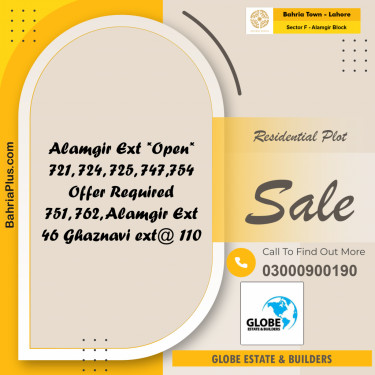 Residential Plot for Sale in Sector F - Alamgir Block -  Bahria Town, Lahore - (BP-182731)