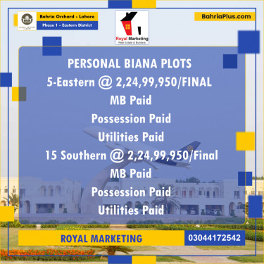 Residential Plot for Sale in Phase 1 - Eastern District -  Bahria Orchard, Lahore - (BP-182749)