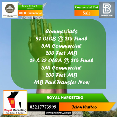 Commercial Plot for Sale in OLC B Commercial -  Bahria Orchard, Lahore - (BP-182857)