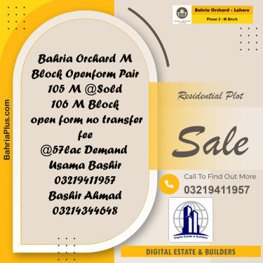 Residential Plot for Sale in Phase 2 - M Block -  Bahria Orchard, Lahore - (BP-182860)