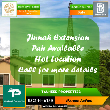 Residential Plot for Sale in Sector E - Jinnah Ext. Block -  Bahria Town, Lahore - (BP-182958)