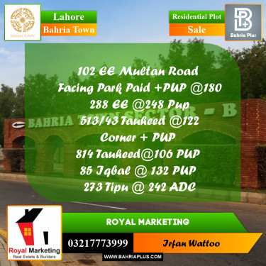 Residential Plot for Sale in Bahria Town, Lahore - (BP-183036)