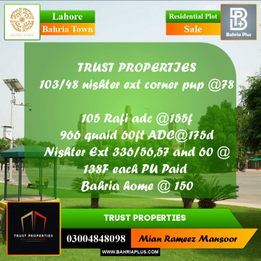 Residential Plot for Sale in Bahria Town, Lahore - (BP-183089)