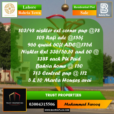Residential Plot for Sale in Bahria Town, Lahore - (BP-183254)