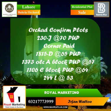Residential Plot for Sale in Bahria Orchard, Lahore - (BP-183260)