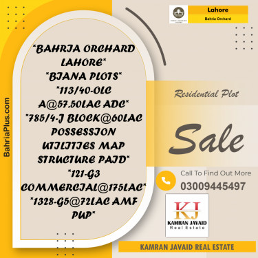Residential Plot for Sale in Bahria Orchard, Lahore - (BP-183267)