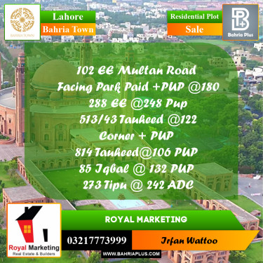 Residential Plot for Sale in Bahria Town, Lahore - (BP-183287)