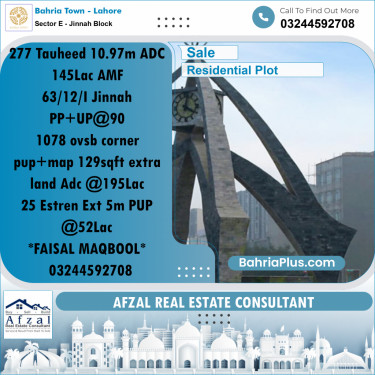 Residential Plot for Sale in Sector E - Jinnah Block -  Bahria Town, Lahore - (BP-183301)