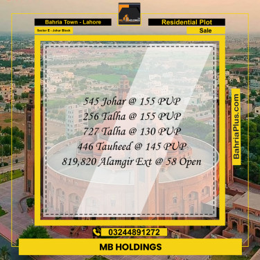 Residential Plot for Sale in Sector E - Johar Block -  Bahria Town, Lahore - (BP-183330)