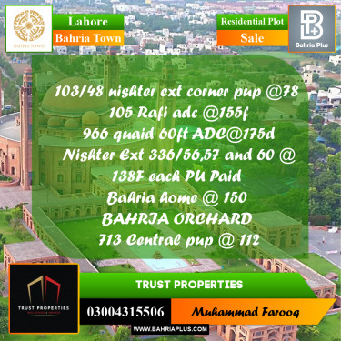 Residential Plot for Sale in Bahria Town, Lahore - (BP-183512)