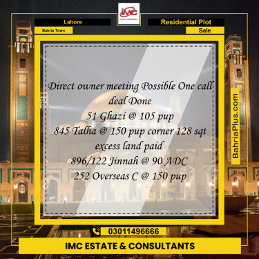 Residential Plot for Sale in Bahria Town, Lahore - (BP-183548)