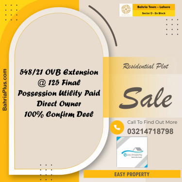 Residential Plot for Sale in Sector D - EE Block -  Bahria Town, Lahore - (BP-183624)