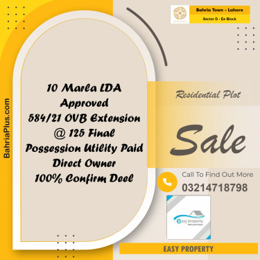 Residential Plot for Sale in Sector D - EE Block -  Bahria Town, Lahore - (BP-183635)