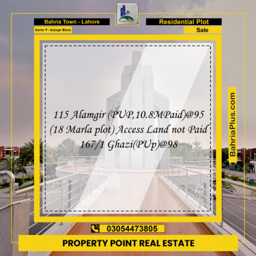 Residential Plot for Sale in Sector F - Alamgir Block -  Bahria Town, Lahore - (BP-183682)
