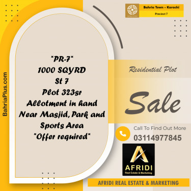1000 Sq. Yards Residential Plot for Sale in Precinct 7 -  Bahria Town, Karachi - (BP-183727)