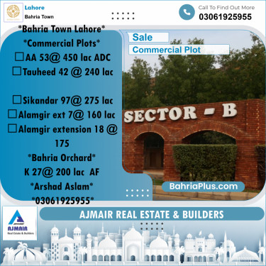 Commercial Plot for Sale in Bahria Town, Lahore - (BP-183845)