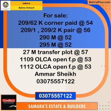 Residential Plot for Sale in Bahria Orchard, Lahore - (BP-183996)