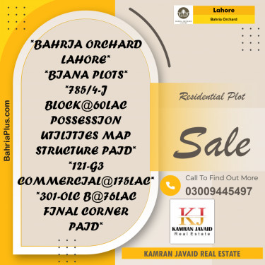 Residential Plot for Sale in Bahria Orchard, Lahore - (BP-184019)