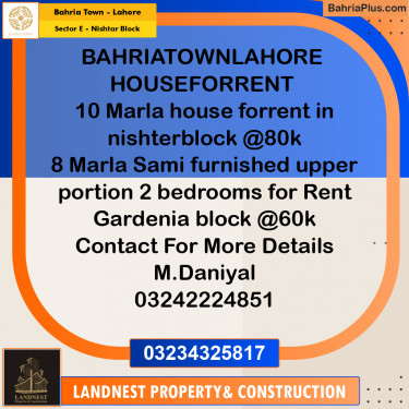 Residential Plot for Sale in Sector E - Nishtar Block -  Bahria Town, Lahore - (BP-184043)