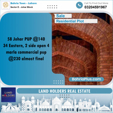 Residential Plot for Sale in Sector E - Johar Block -  Bahria Town, Lahore - (BP-184076)