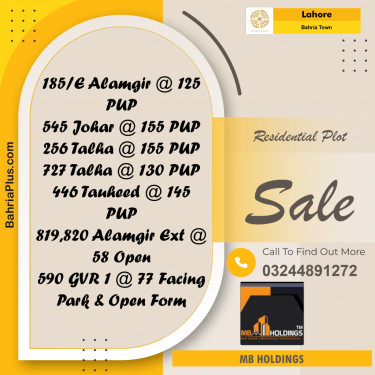 Residential Plot for Sale in Bahria Town, Lahore - (BP-184130)